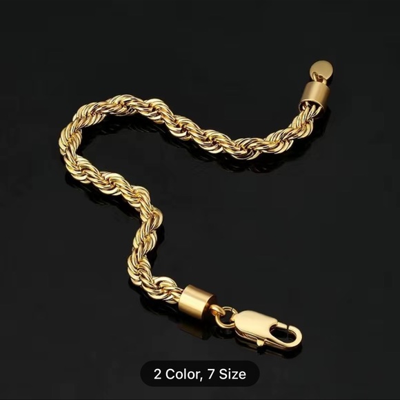 Men's 18K Gold Plated Titanium Steel Stylish Rope Chain Bracelet 6mm - Picture 3 of 4